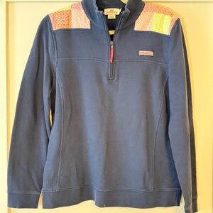 Vineyard Vines Navy Pullover with Vibrant Shoulder Details